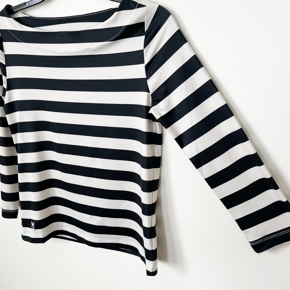 NWT Dudley Stephens Bar Harbor Boatneck Top Black Cream Cabana‎ Stripe Womens XS - Picture 4 of 9